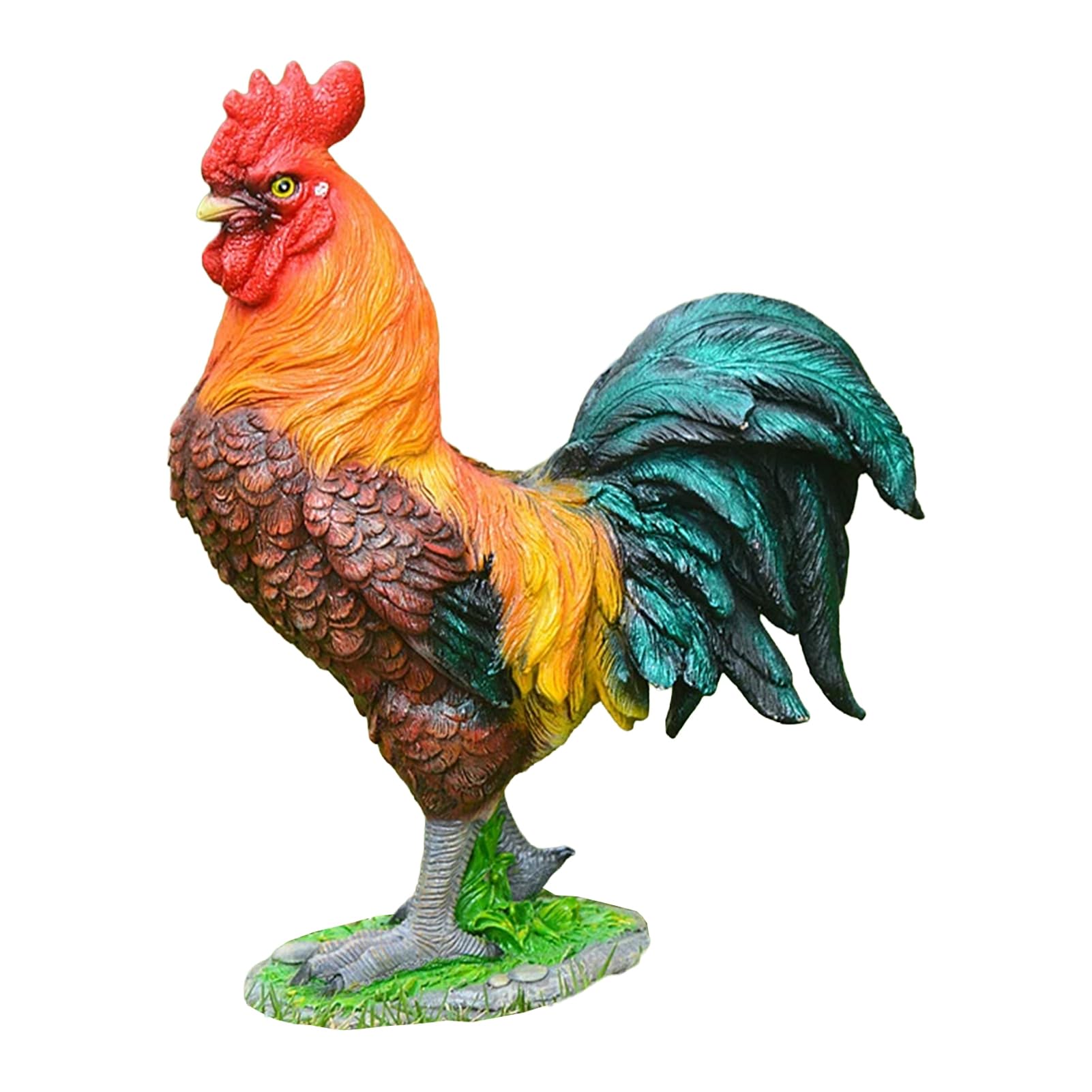 sugerou Lifelike Chicken Garden Statue Resin Hen Rooster Garden Statue Standing Farm Animal Sculpture for Yard Lawn Outdoor Decor Rustic Design B