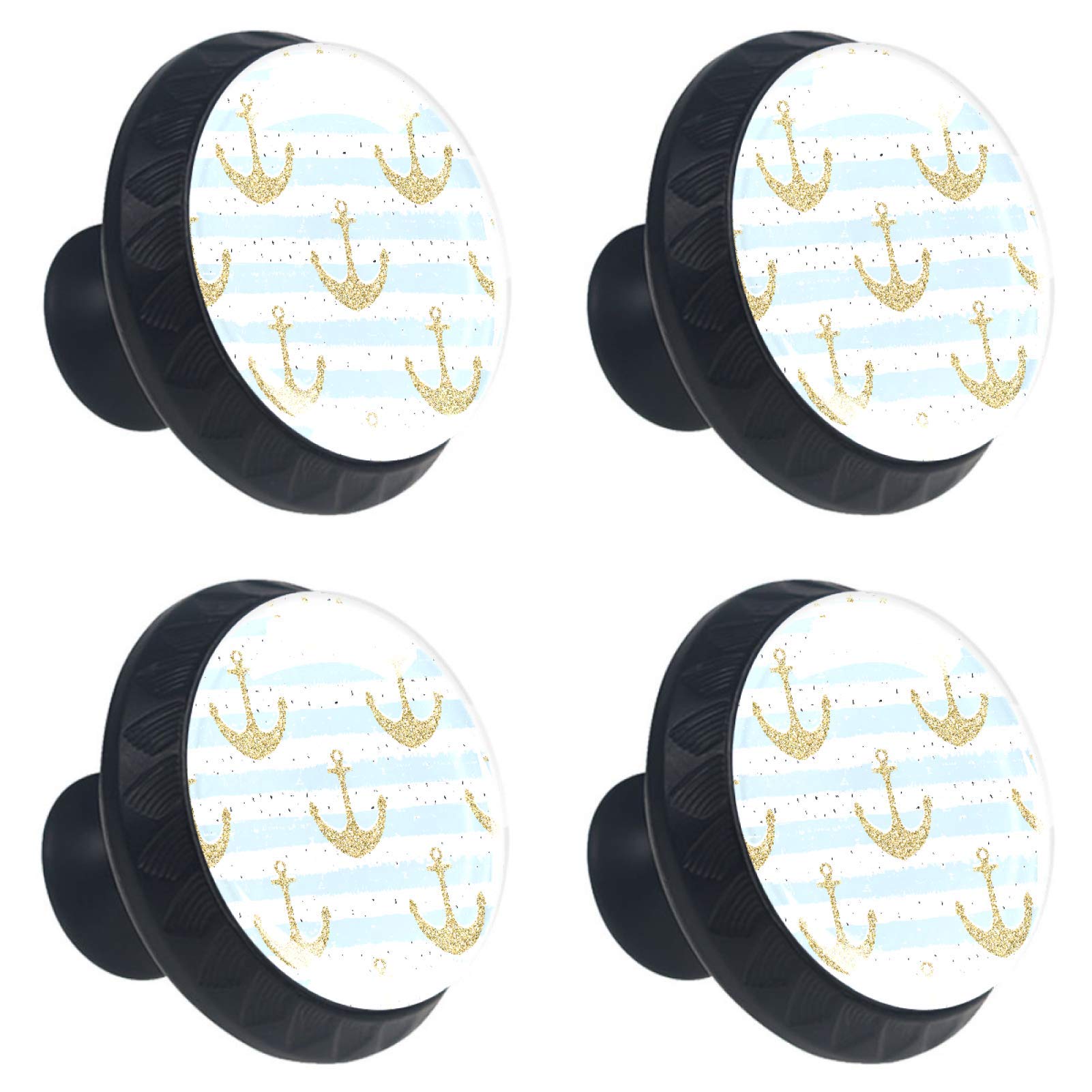 Bouton de tiroir motif ancre dorée en verre chic | Lot de 4