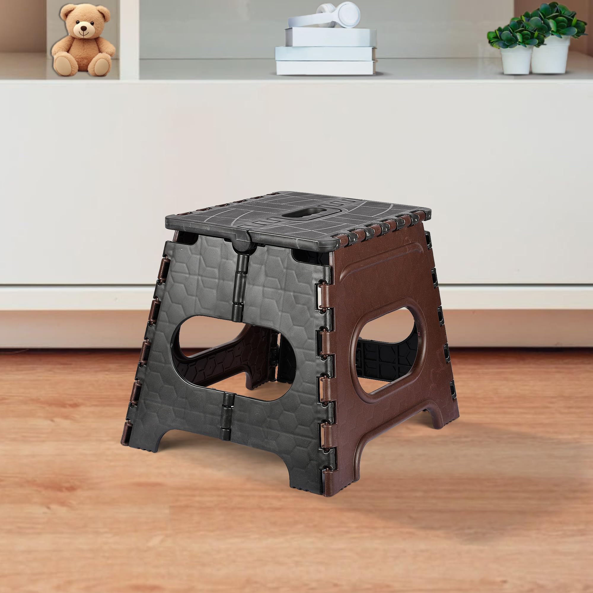 Kuber Industries Stool | Foldable Stool | Collapsible Camping Chair | Portable Stool | Stool for Outdoor-Fishing-Hiking-Gardening-Travel | Multipurpose Sitting Stool | Small | Brown & Black