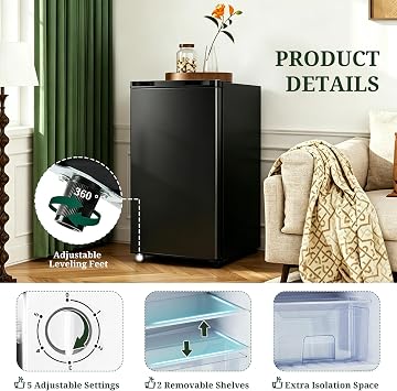 Mini Fridge with Freezer, 3.2 Cu.Ft Compact Single Door Refrigerator with Adjustable Thermostat, Low Noise & Energy Efficient (0.41kWh/Day), Small Fridge for Bedroom, Dorm, Office, Apartment (Black)