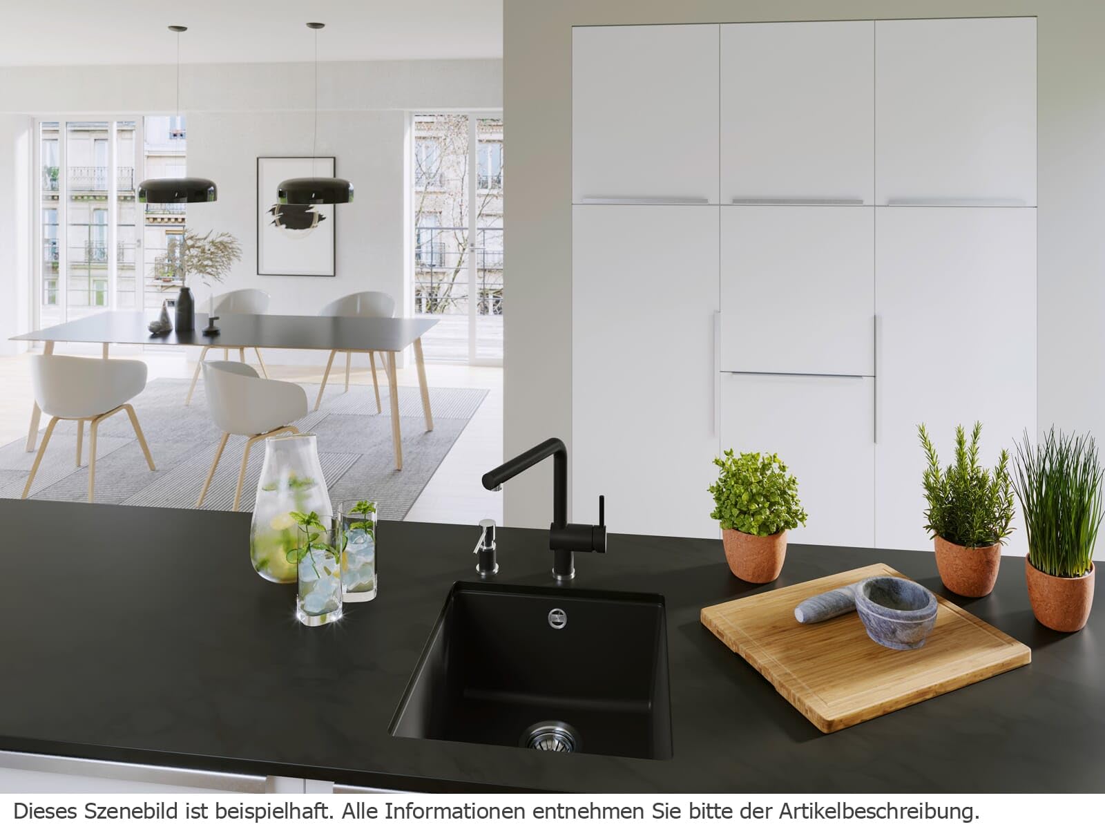 BLANCO ROTAN 400-U | Granitspüle aus SILGRANIT schwarz | [43x46x20,2 cm] | für 50 cm breite Unterschränke | Einbauart: Unterbau | Großes Beckenvolumen