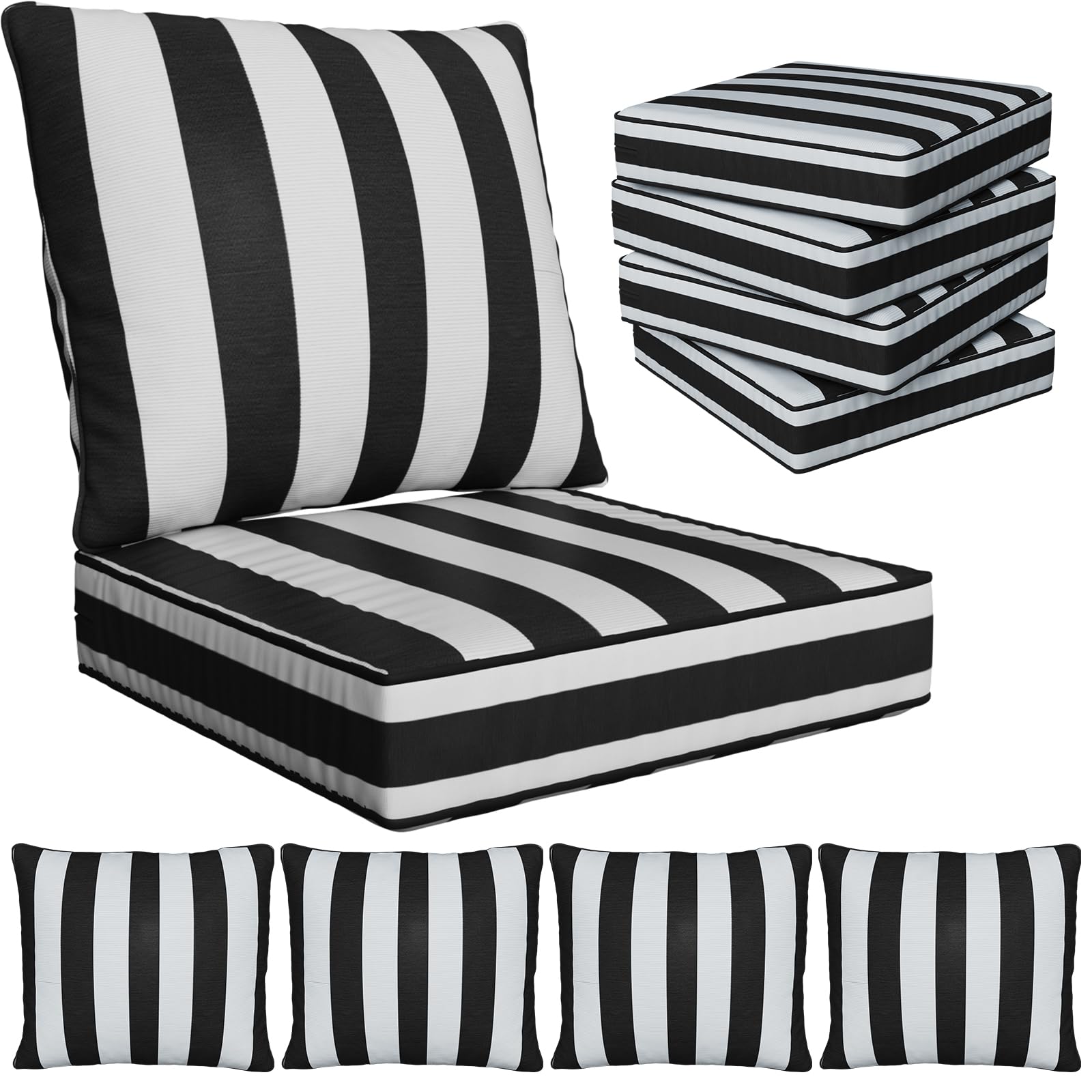 Suionryorid 22" x 22" x 6" Outdoor Deep Seat Cushions Set - 4 Set Waterproof & Fade Resistant Patio Furniture Replacement Cushions, Non-Slip Outdoor