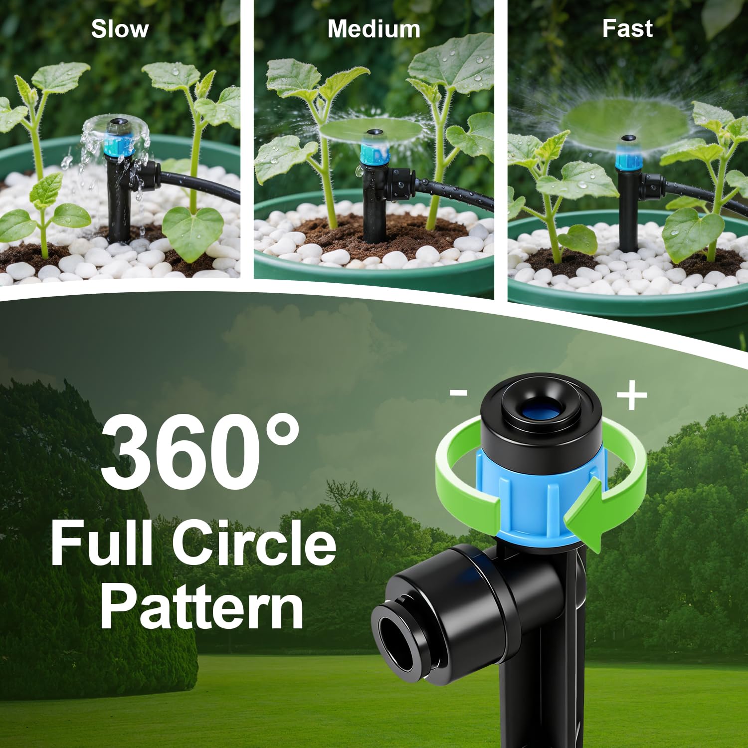 RedChili 35 Pieces Push to Fit Drip Vortex Emitters for 1/4" Drip Irrigation Tubing, Adjustable 360 Degree Vortex Drip Emitters with Stake Full Circle Umbrella Shape Pattern Garden Irrigation Drippers image 4