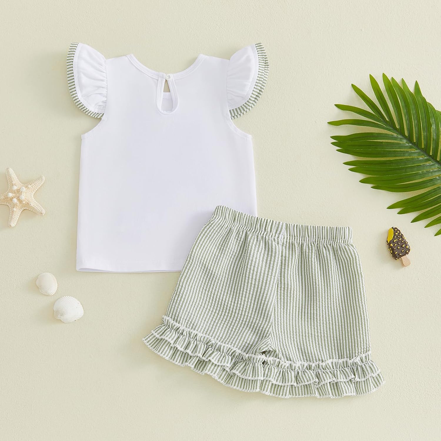 Kavousa Toddler Girl Summer Clothes Baby Girl Ruffle Shirt Top and Shorts Set Beach 2 Piece Outfits