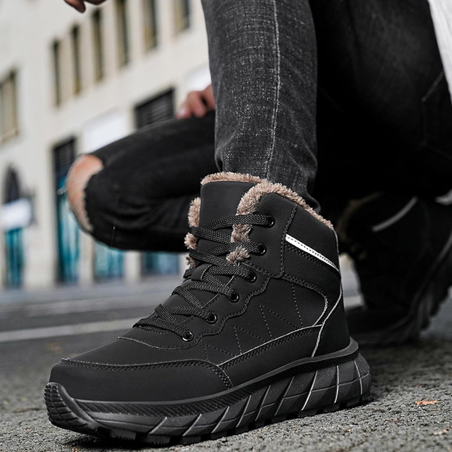[JUI3N] スノーシューズ ボア スニーカー メンズ 防寒靴 カジュアルシューズ ハイカット ブーツ トレッキング ハイキング