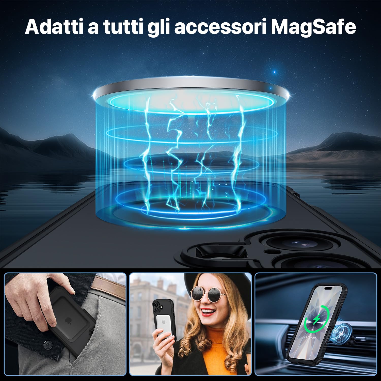 CENHUFO Magnetica Cover iPhone 17 [Compatibile con Magsafe] Integrata 9H Vetro Temperato Schermo e Protezione Fotocamera, Custodia Antiurto 360 Gradi Fronte Retro Guscio Doppia Faccia Case - Nero