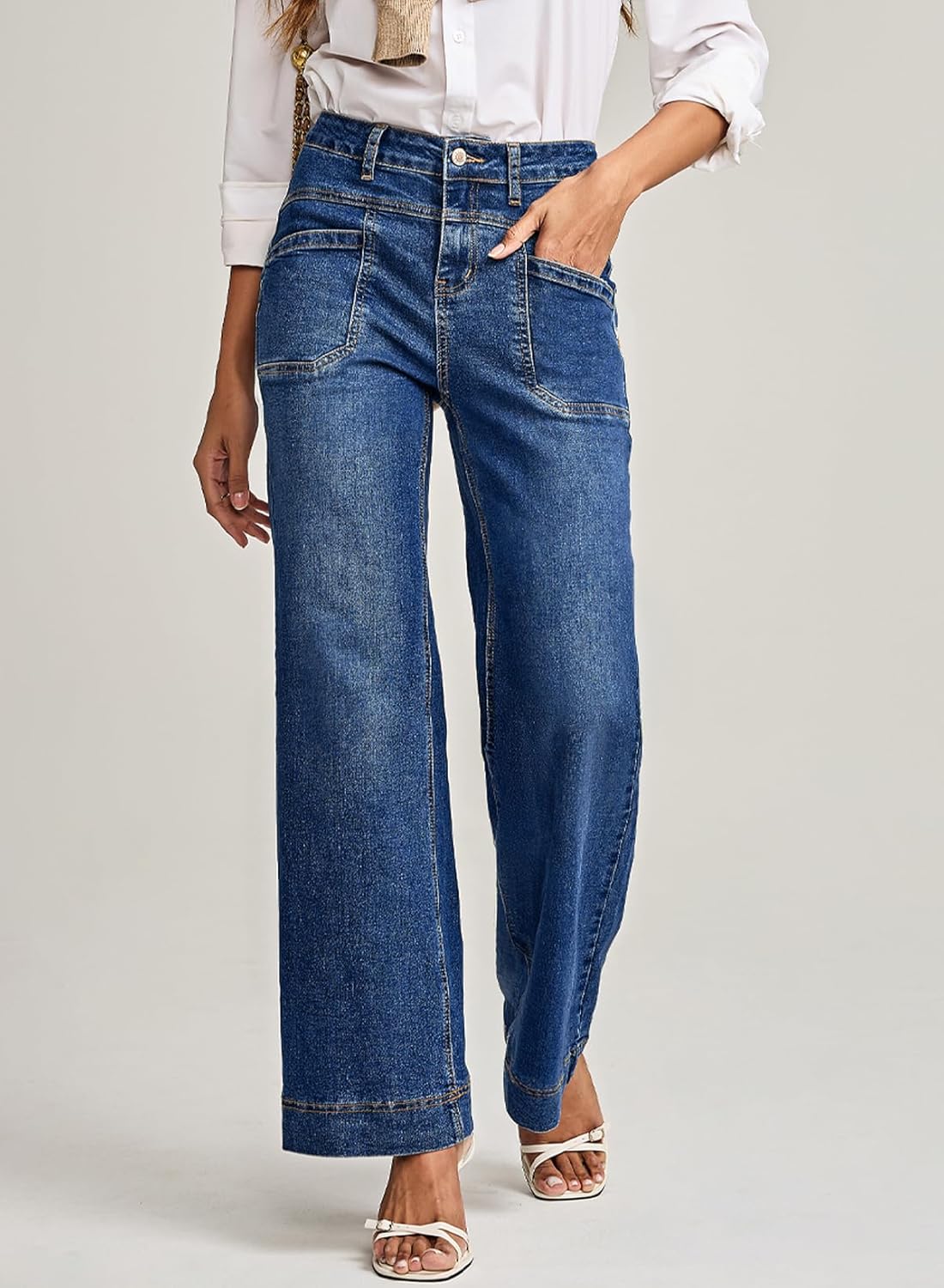 EVALESS Womens Jeans Wide Leg High Waisted Straight Bootcut Jeans Trendy Fall 2025 Zimbaplatinum Stretchy Denim Pants