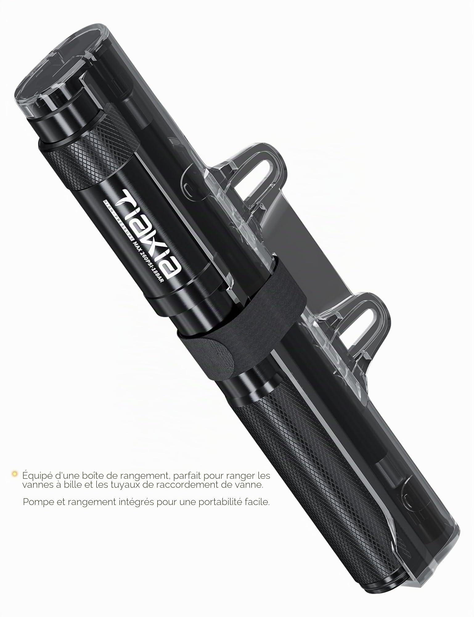 Tiakia Pompe à Vélo Mini Pompe Haute Pression 260PSI Petite Pompe à Main pour Valve Presta Schrader Dunlop, Pompe à Vélo Portable Compacte légère avec Support de Fixation pour BMX VTT Velo Route