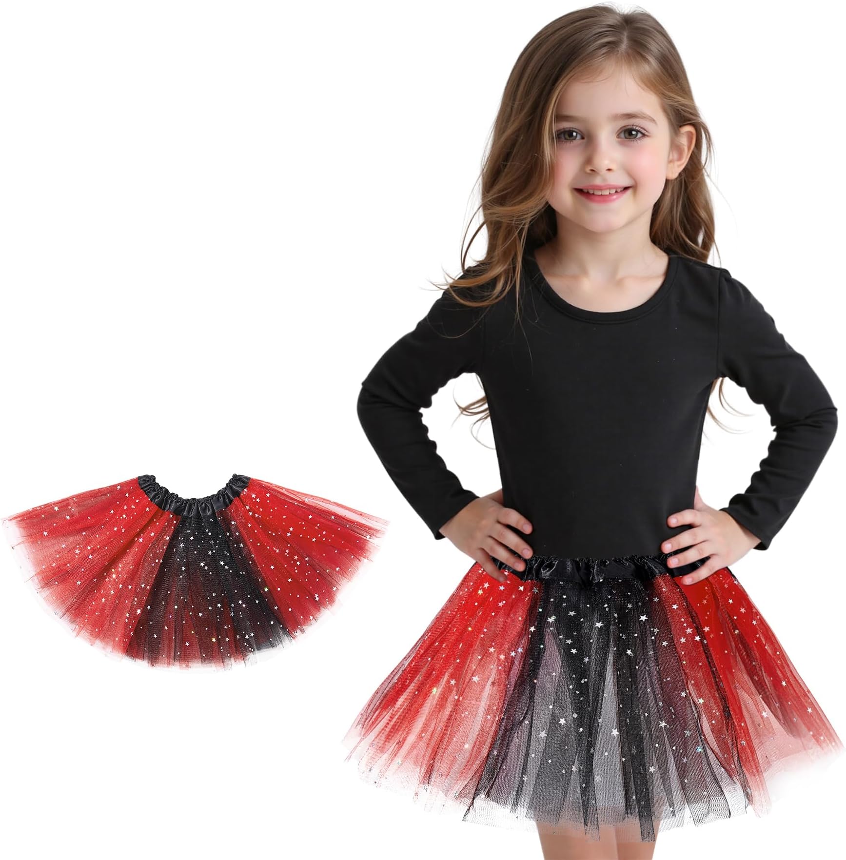 Sparkle Tutu for Toddler Girls Kids 3 Layers 2-8 Years Halloween Princess Birthday Elastic Puffy Tulle Dance Skirt