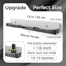 Wall-Mounted Nail Polish Organizer Rack - 15-Inch Black Mirror Finish Nail Polish Shelf, Makeup & Beauty Essentials Storage - Multi-Purpose Display Holder for Small Space, Vanity Bathroom, 6 Pack