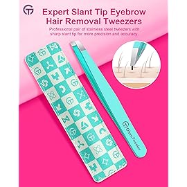Expert Eyebrow Hair Removal Tweezer with Leather Case, GlamTweeler High Precision Slant Tip Stainless Steel Tweezers for Men and Women (Robin\'s Egg Blue)