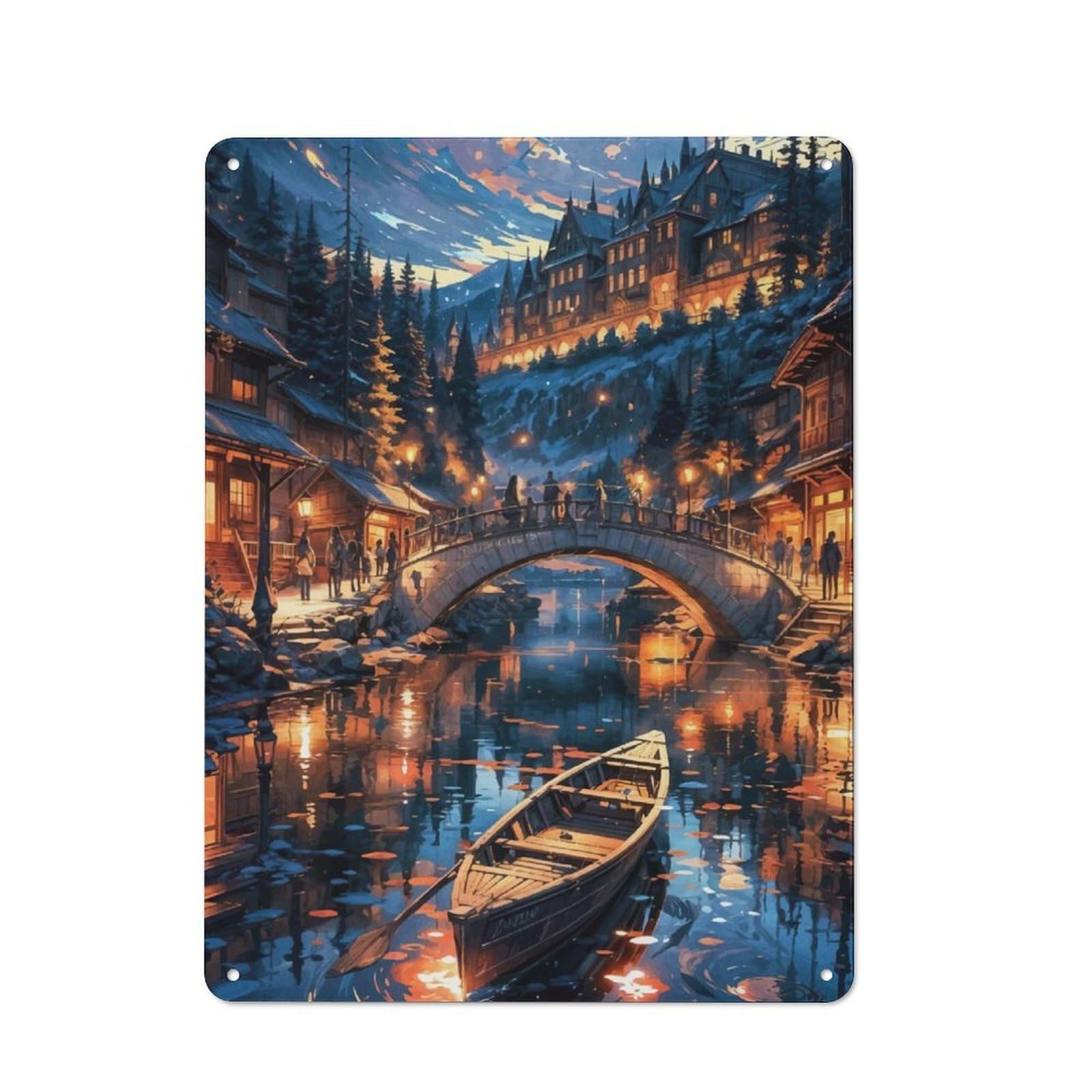 Junmoney Japan Landscape Night Tin Wall Plaque 40X30cm With For Hobby Room Or Studio, For Updating Hobby Room And Studio After Moving