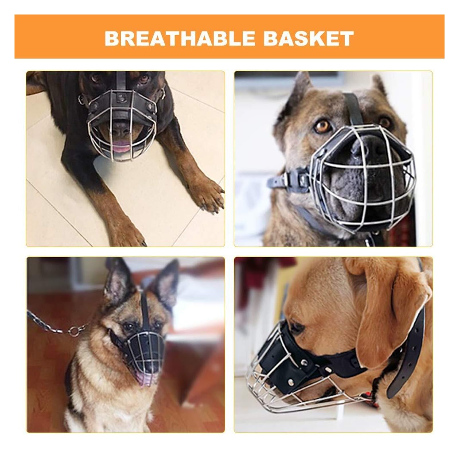 Bozal de perro para perros grandes – Bozal de cesta ajustable para Pitbull, pastor alemán – entrenamiento de masticación antimordeduras – Diseño de jaula de metal con correas seguras (XXL)