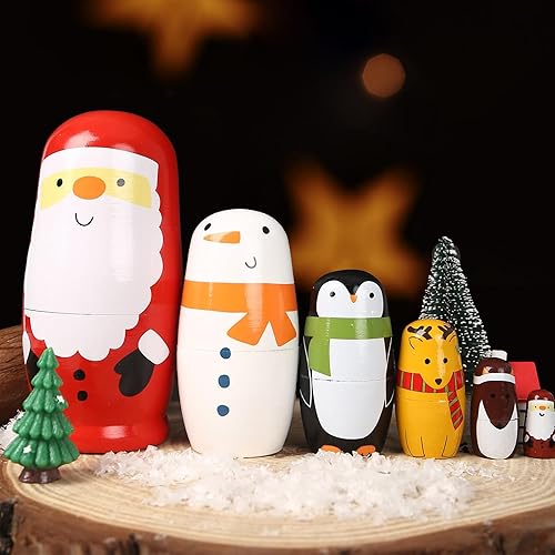 Miniatura 7 de AMOR PRESENT 6 muñecas de anidación de Navidad para niños, muñecas apilables de madera hechas a mano Matryoshka Muñecas rusas para niños pequeños