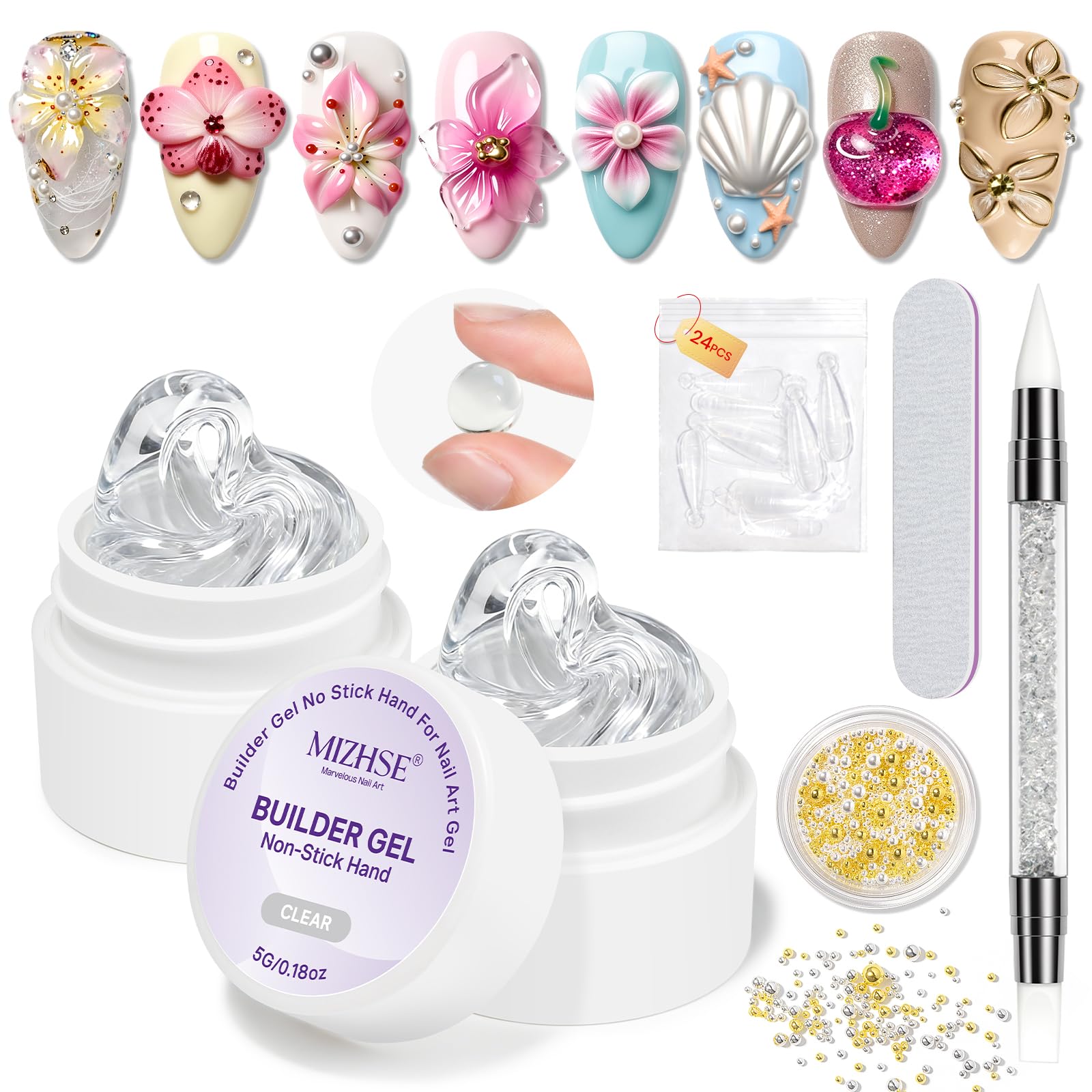 3D Nail Art Gel Kit - Clear & White Sculpting -10