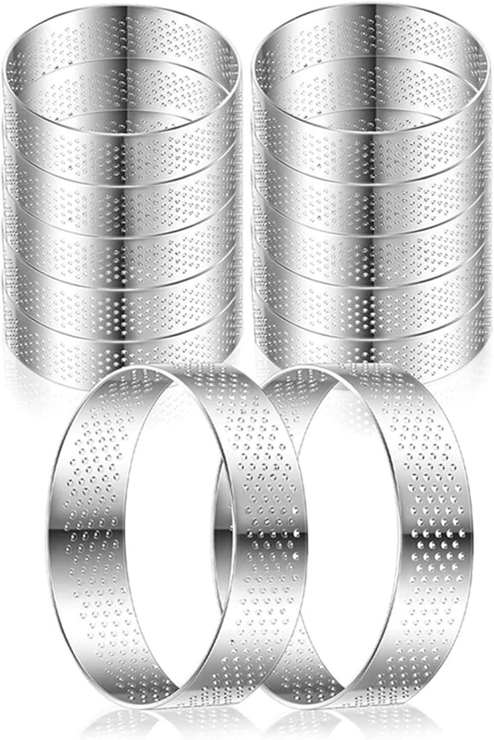 Ring Molds For Cooking 20 Pcs Perforated Cake Rings Round Tart Rings Perforated Baking Tart Rings Stainless Steel Nonstick Cake Mousse Rings Dessert Rings