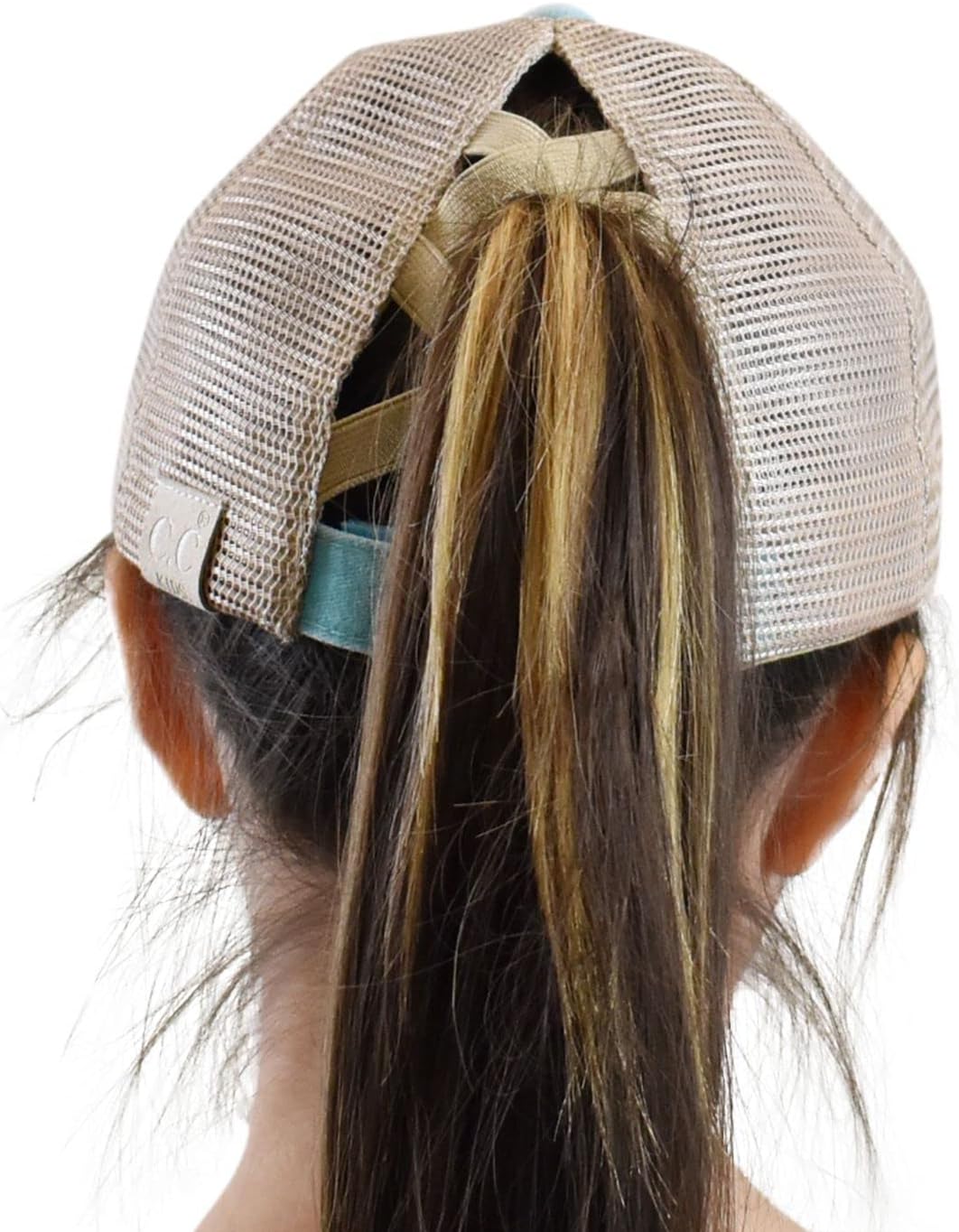 C.C. Childrens' Kids' Girls' Criss Cross High Bun Adjustable Mesh Trucker Baseball Cap