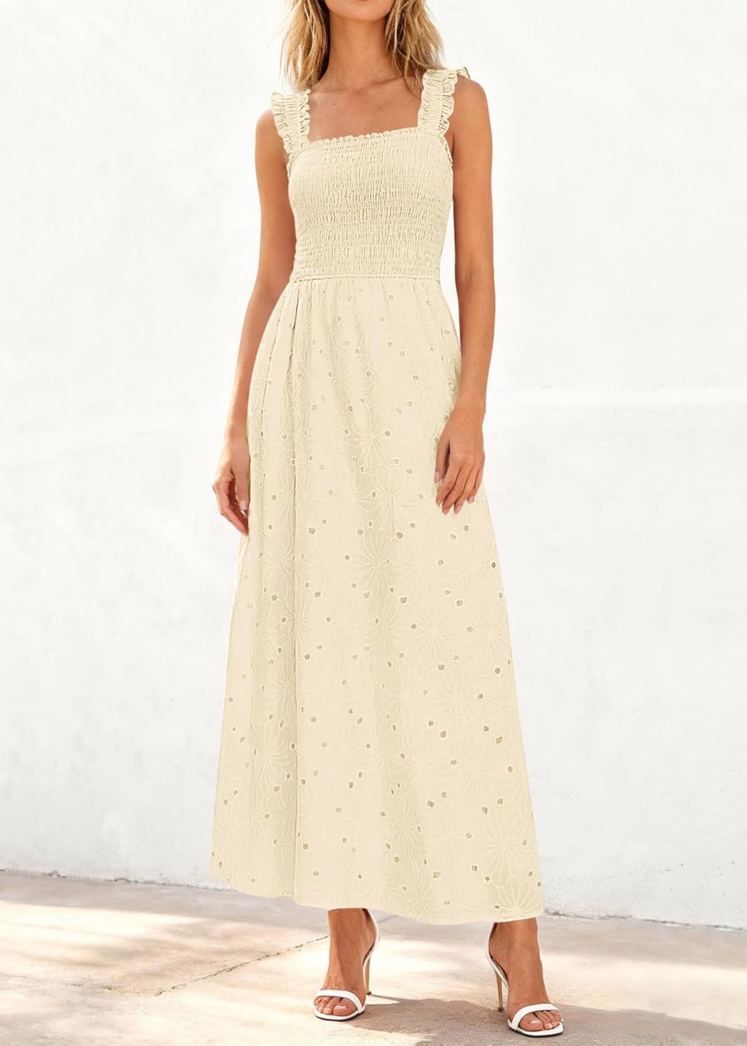 KIRUNDO Summer Lace Dress Vacation Outfits for Women 2026 Wedding Guest Dresses Maxi Beach Boho Sleeveless Cotton Sundress - Image 2