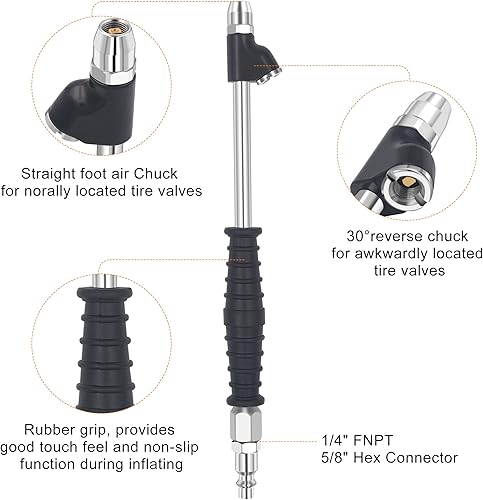 Miniatura 2 de SAFELIFE Portabrocas neumáticas de doble cabeza FNPT de pie recto de 14 pulgadas, portabrocas de inflado de neumáticos de alcance extendido de 9.4
