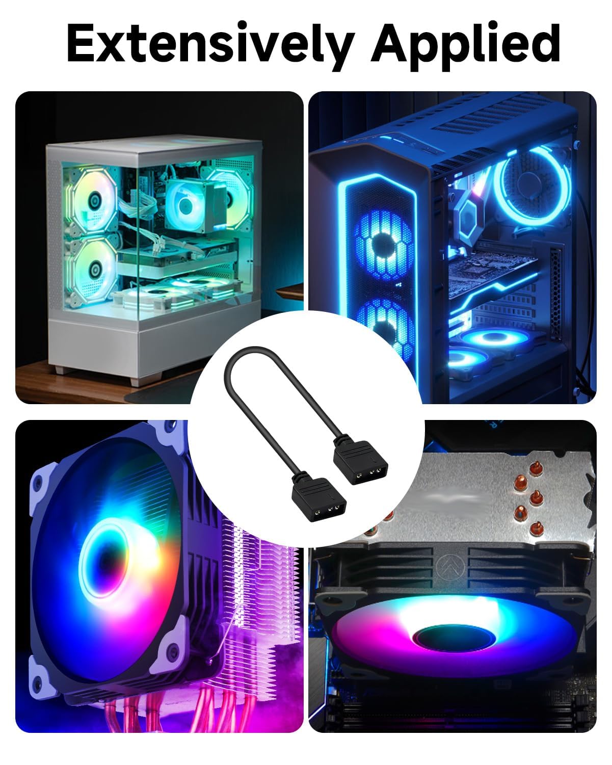 Lote de 2 cables de extensión ARGB de 5 V 3 pines, cables divisores ARGB, adaptador RGB para caja de ordenador, enfriador de 30CM