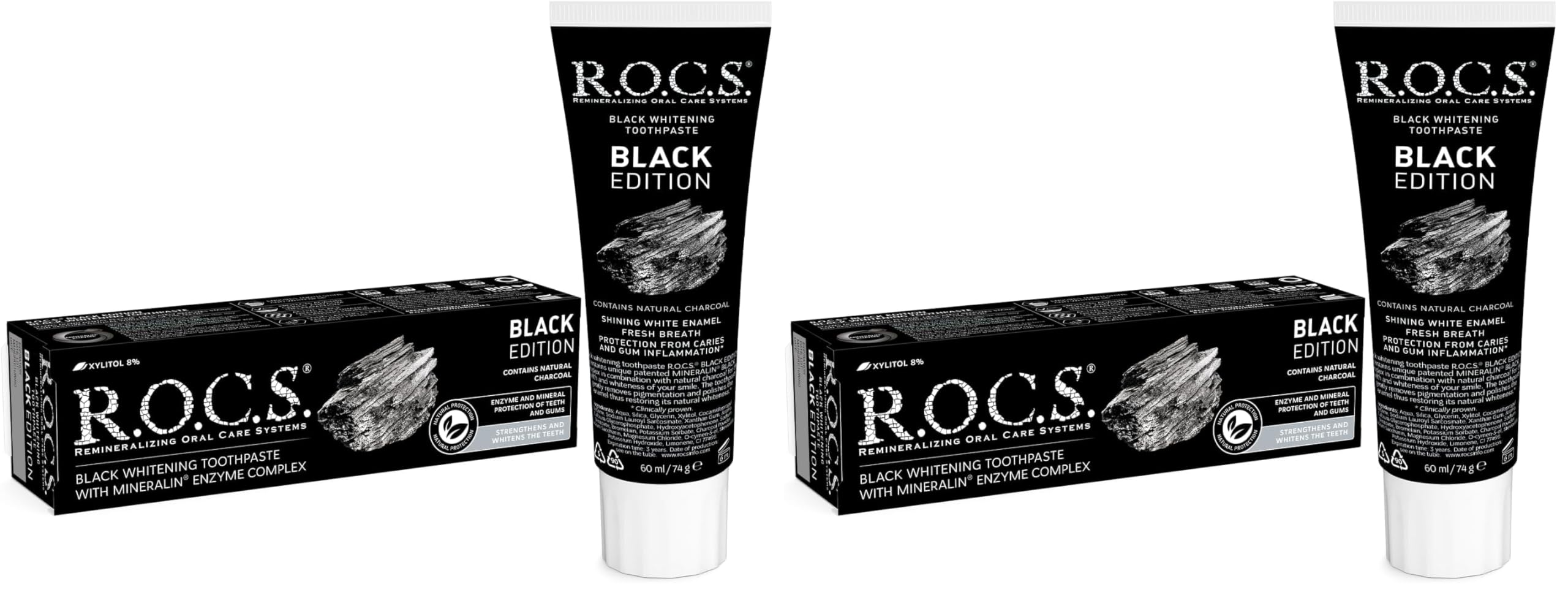 R.O.C.S. Black Edition Kömür Özlü Beyazlatıcı Diş Macunu (1 x 74 g) (2 paketi)