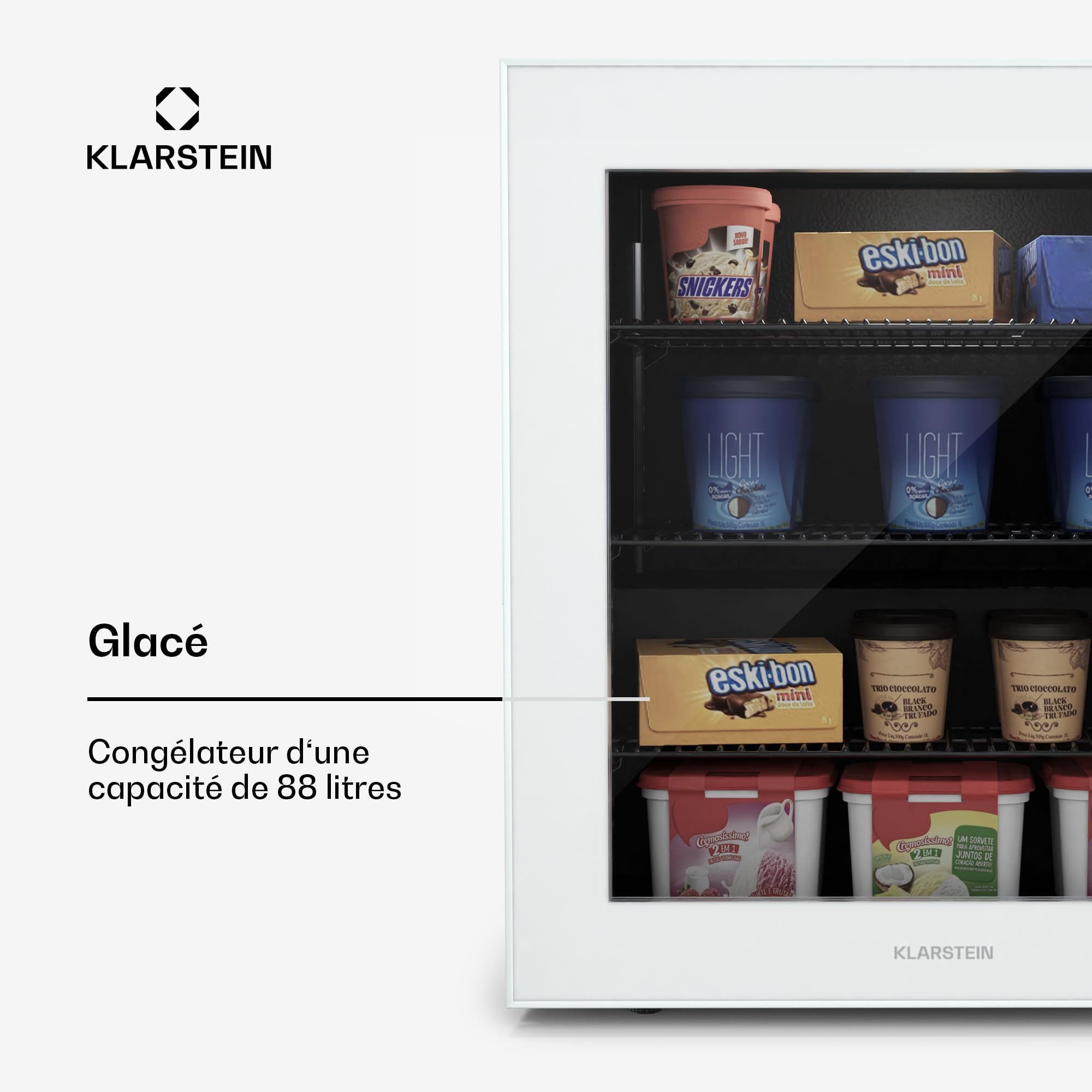 Klarstein IceAge 88 Mini Congélateur 88L 0 à -18°C Éclairage LED 3 Étagères Classe E Blanc