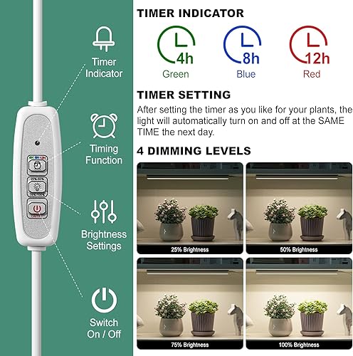 Miniatura 3 de FOXGARDEN Luz de crecimiento, tira de luz de espectro completo para plantas de interior, lámpara de cultivo brillante de 96 LED con temporizador de