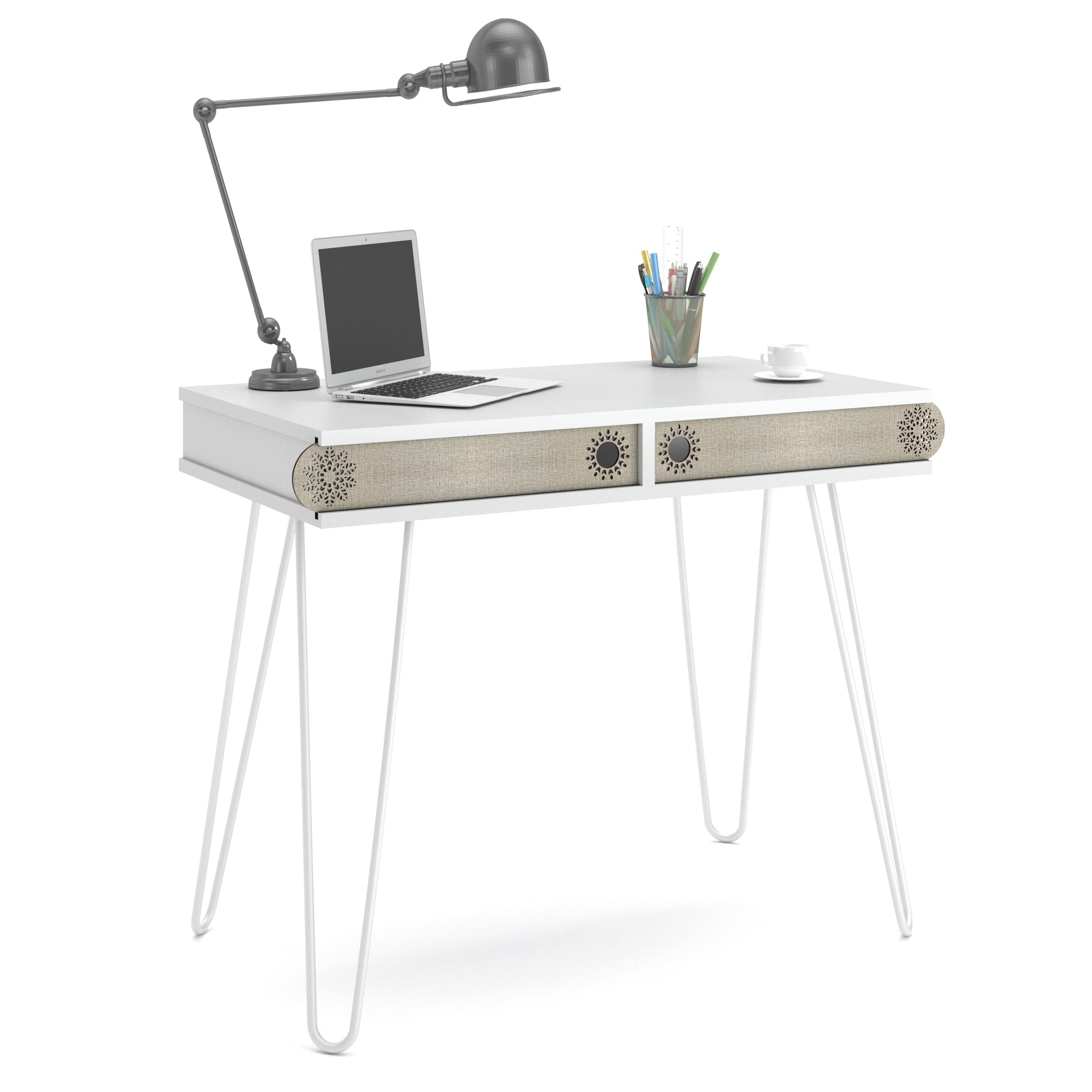 Hc Home Canvas Illia With Storage Shelves Ideal For Home Office Computer Desk Gaming Desk Or Office Desk White, Mt190623