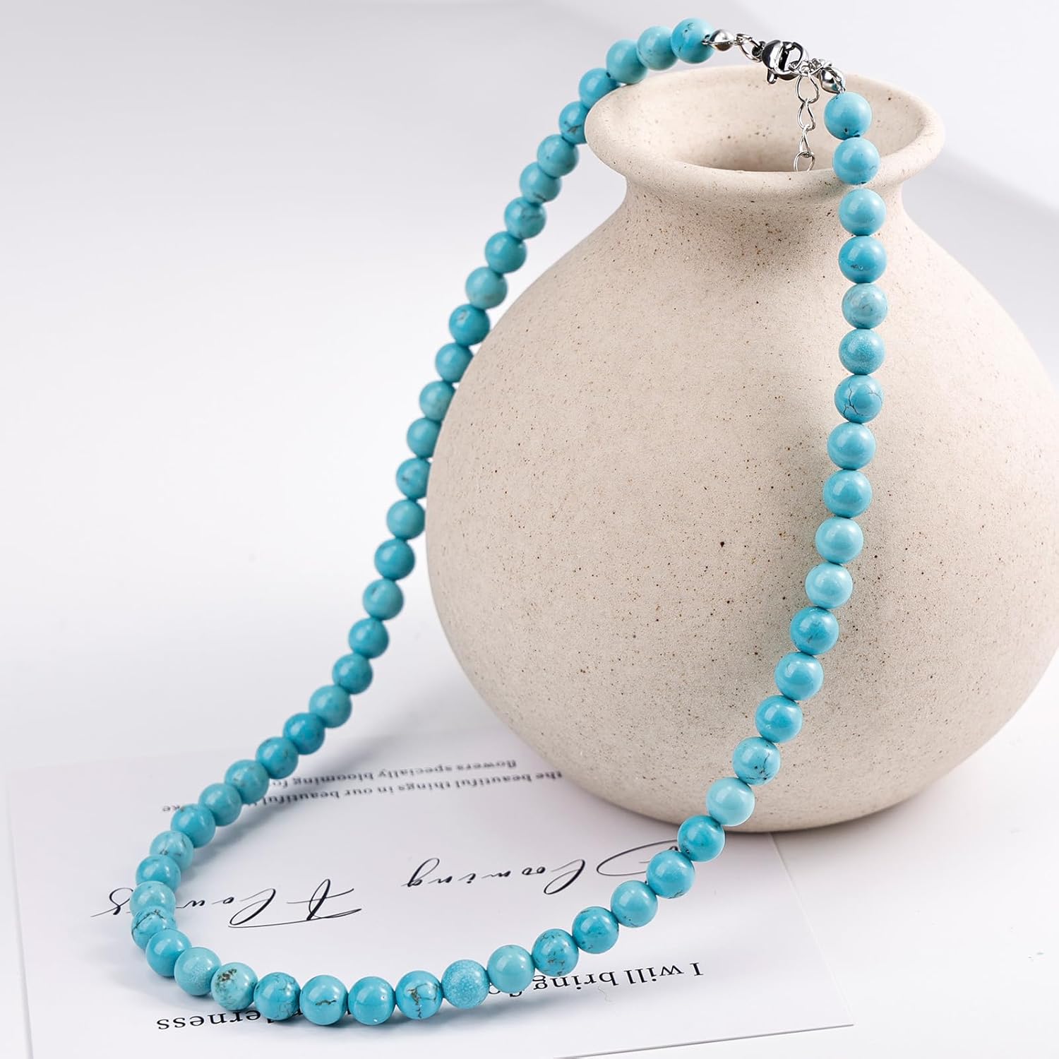 Turquoise Beaded Necklace for Women Boho Gemstone Necklace December Birthstone Jewelry for Gift - 6mm - Image 6