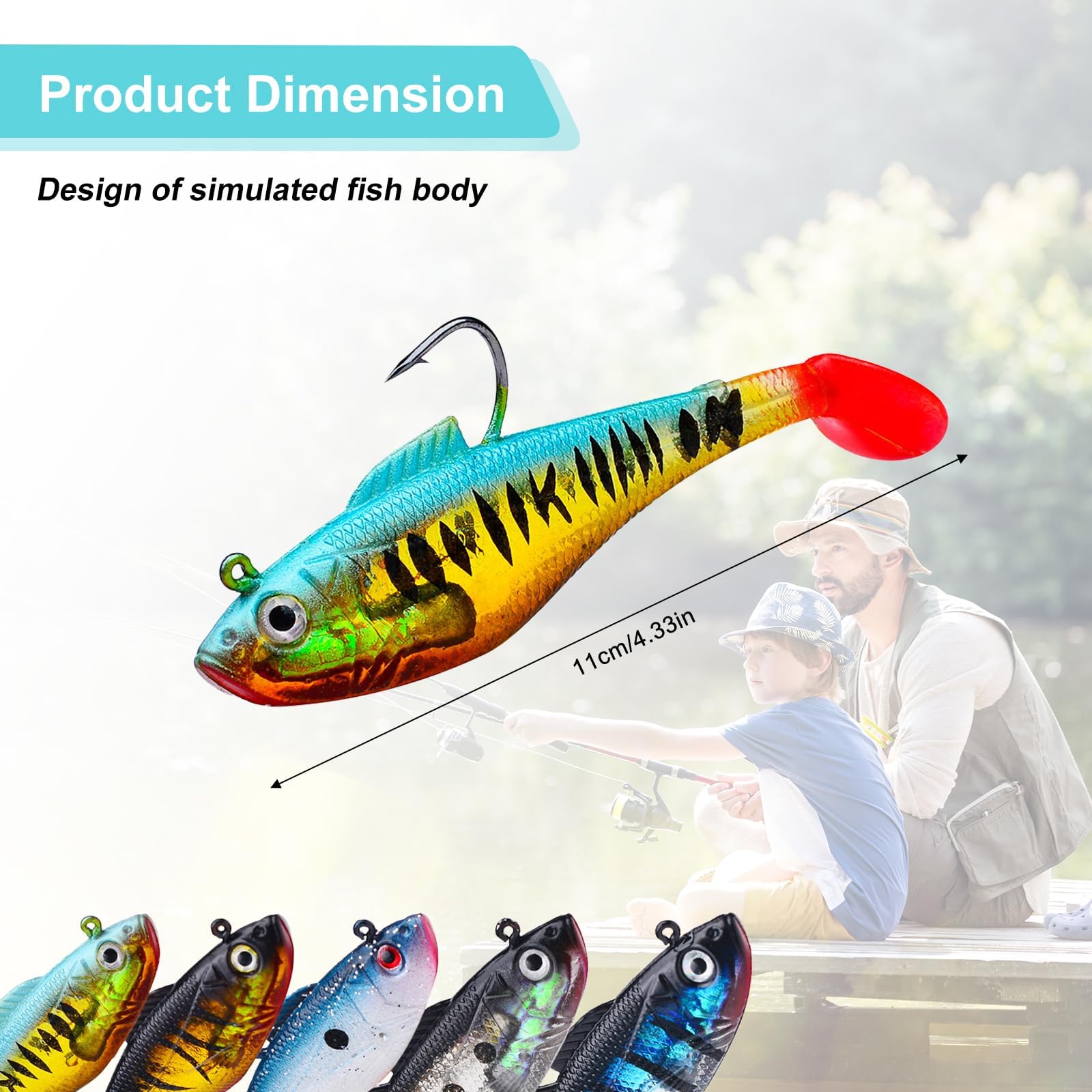 5 sztuk miękkich przynęt, sztucznych spinningów morskich, Minnow Spinning Sea, silikon, łatwy w użyciu, symulowany design, wielokrotnego użytku, nadaje się do wszystkich rodzajów ryb (11 cm)