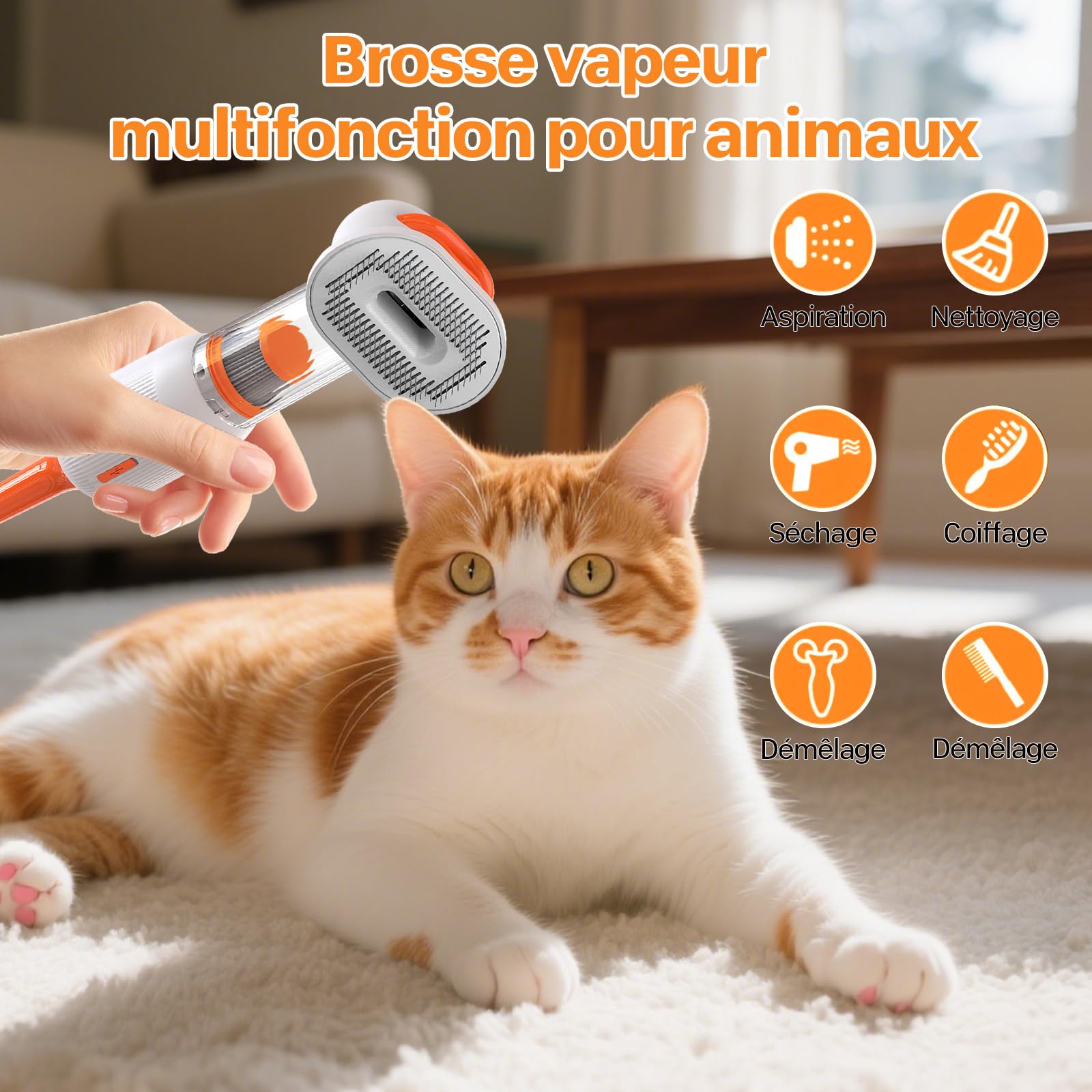 Kit aspirateur de toilettage pour chat avec brosse, tondeuse silencieuse et soin du pelage pour chats domestiques, aspirateur 4 en 1 pour chatons à poils longs ou courts