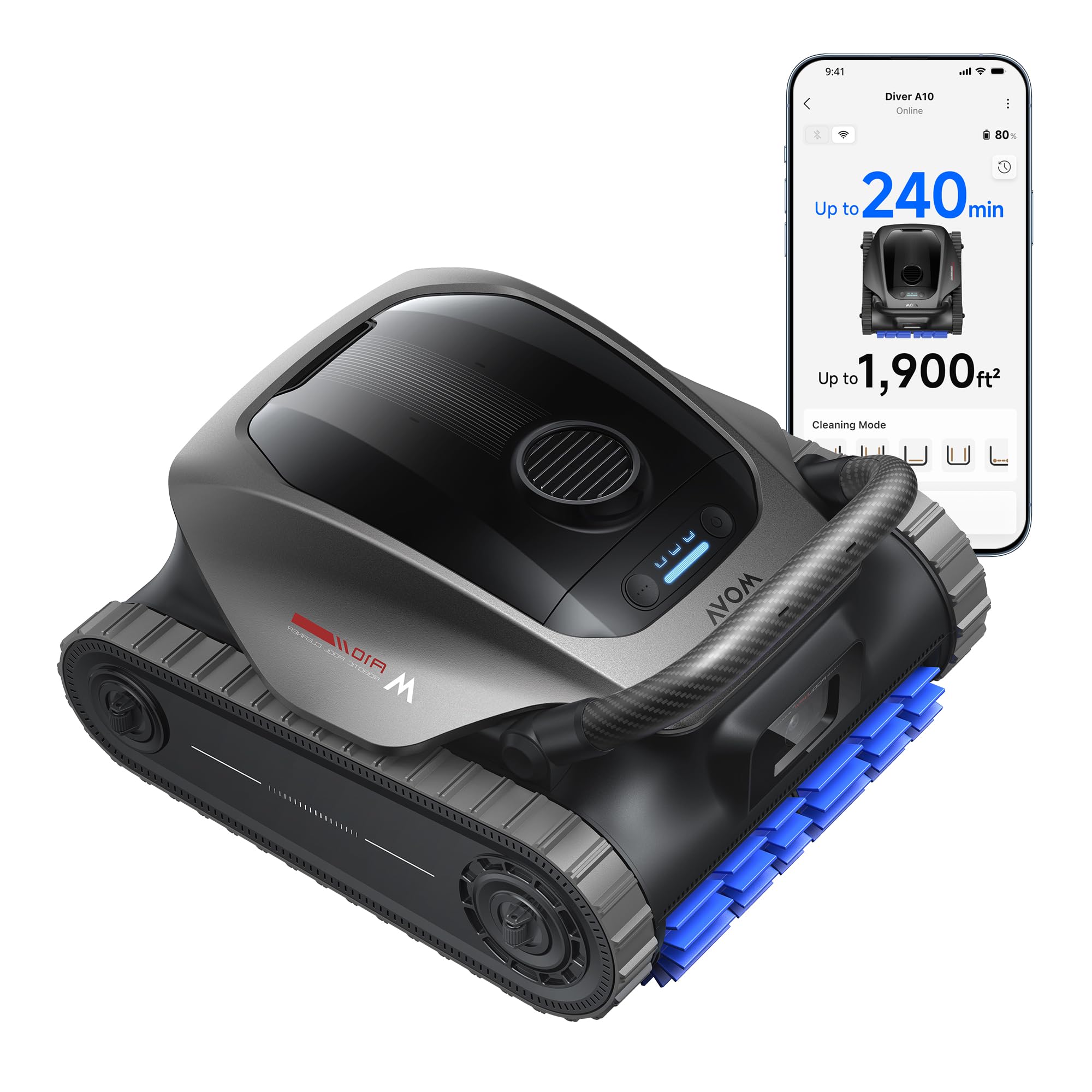 Diver A10 Cordless Robotic Pool Vacuum Cleaner, 6,000GPH Suction, 240min Runtime, Wall Climbing & Double-Pass Waterline Scrubbing, AI-Powered Edge Cleaning & Path Planning, Auto Parking, 8 Modes