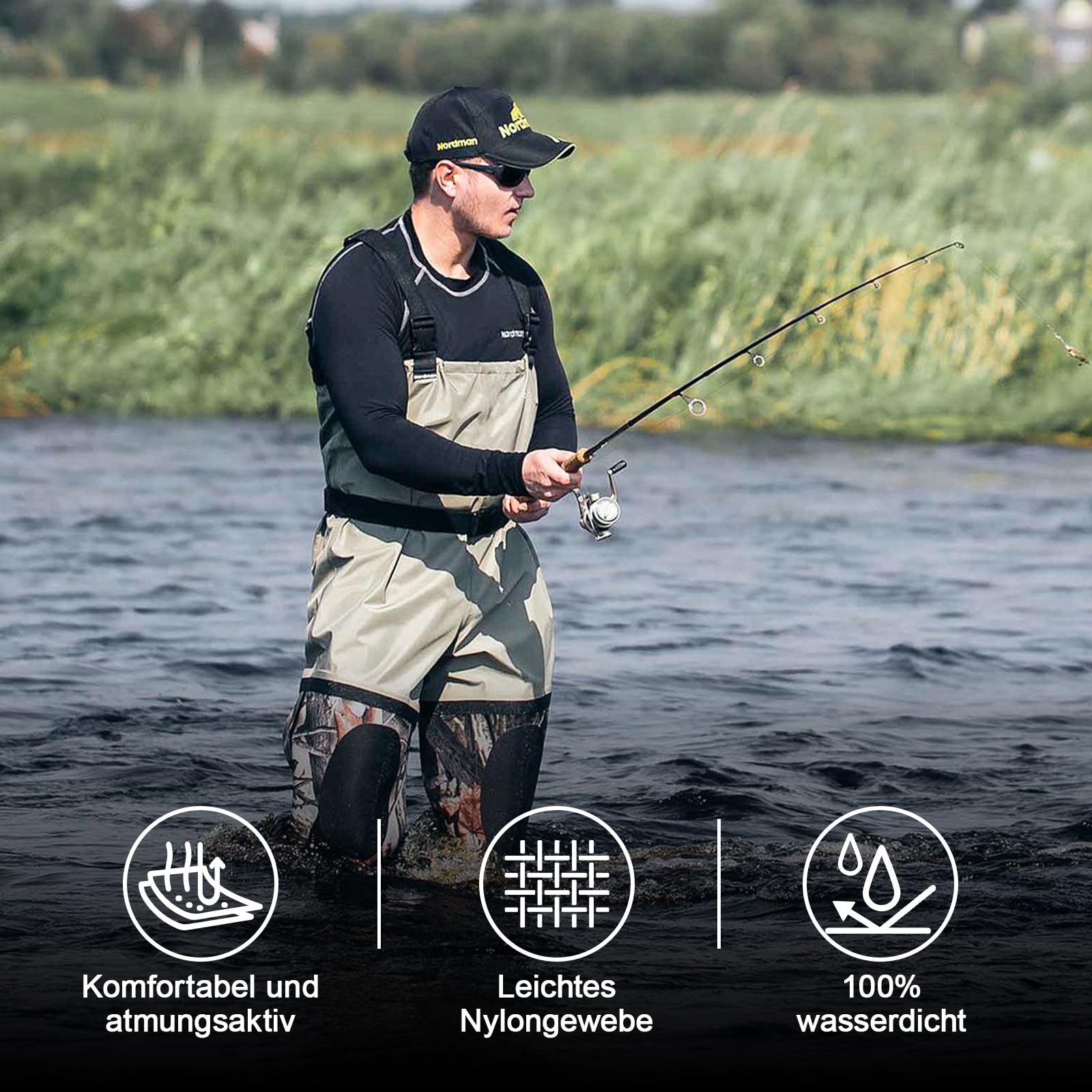WIN.MAX Fishing Waders, Breathable Stocking Foot Waterproof Wader, Angelbekleidung Fliegenfischen Erschwingliche… (XXL)