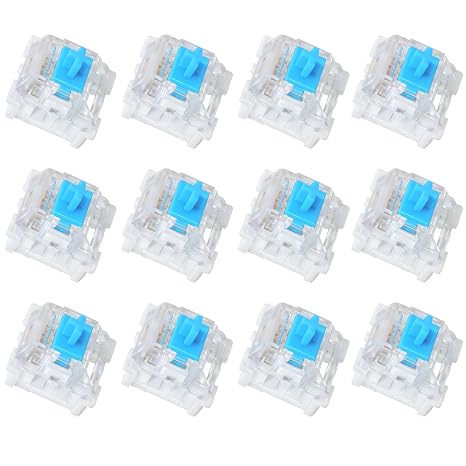 12 Pieces Blue Mechanical Keyboard Switches, 3 Pin Pre-Lubricated Clicky Key Switches, Dustproof and Waterproof keyboard accessories for Mechanical Gaming Keyboard