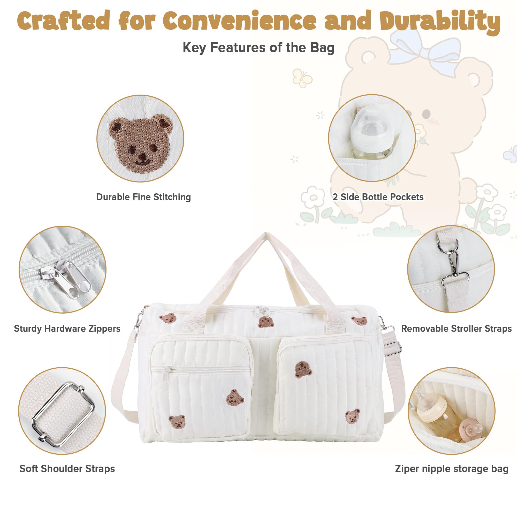 Borsa Ospedaliera per Neonati, Grande Capienza, Modello Orsetto Teddy Bear, Borsa per Mamma, Viaggio, Duffle Charmant, Bagaglio Weekender Femminile, Borsa per Ospedale, Pannolini per Bambini