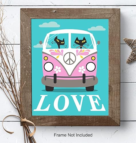Miniatura 8 de Hippie decoration Cat Wall Art - Boho-chic Cat Lover Wall Decor - Retro style Love Wall Decor - Mid-century modern 60s 70s Wall Decor Couples Gift -