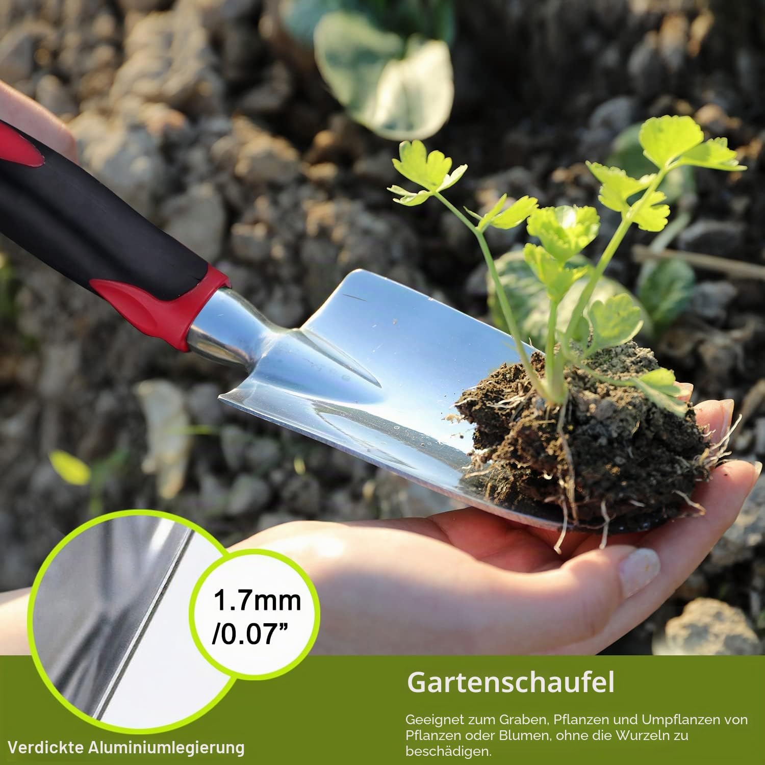 FANHAO 3-teiligem Gartenwerkzeug Set, Gartengeräte Set aus Edelstahl, Gartenset Werkzeug, Handkelle, Pflanzkelle, Harke (Rot)