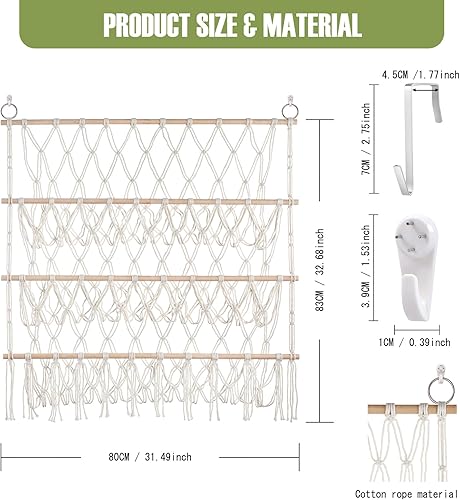 Miniatura 2 de Hamaca grande de almacenamiento para animales de peluche o hamaca de juguete de esquina grande  3 capas ajustables de macramé bohemio soporte de
