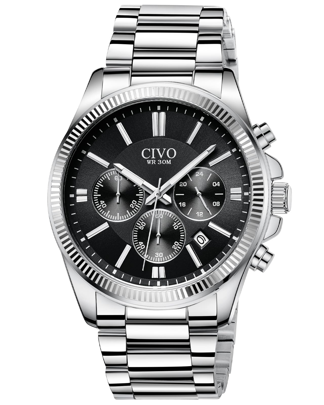 CIVO Uhren Herren Edelstahl Chronograph Silber Armbanduhr Herren mit Datum - Wasserdicht Quarz Uhr Mode Casual