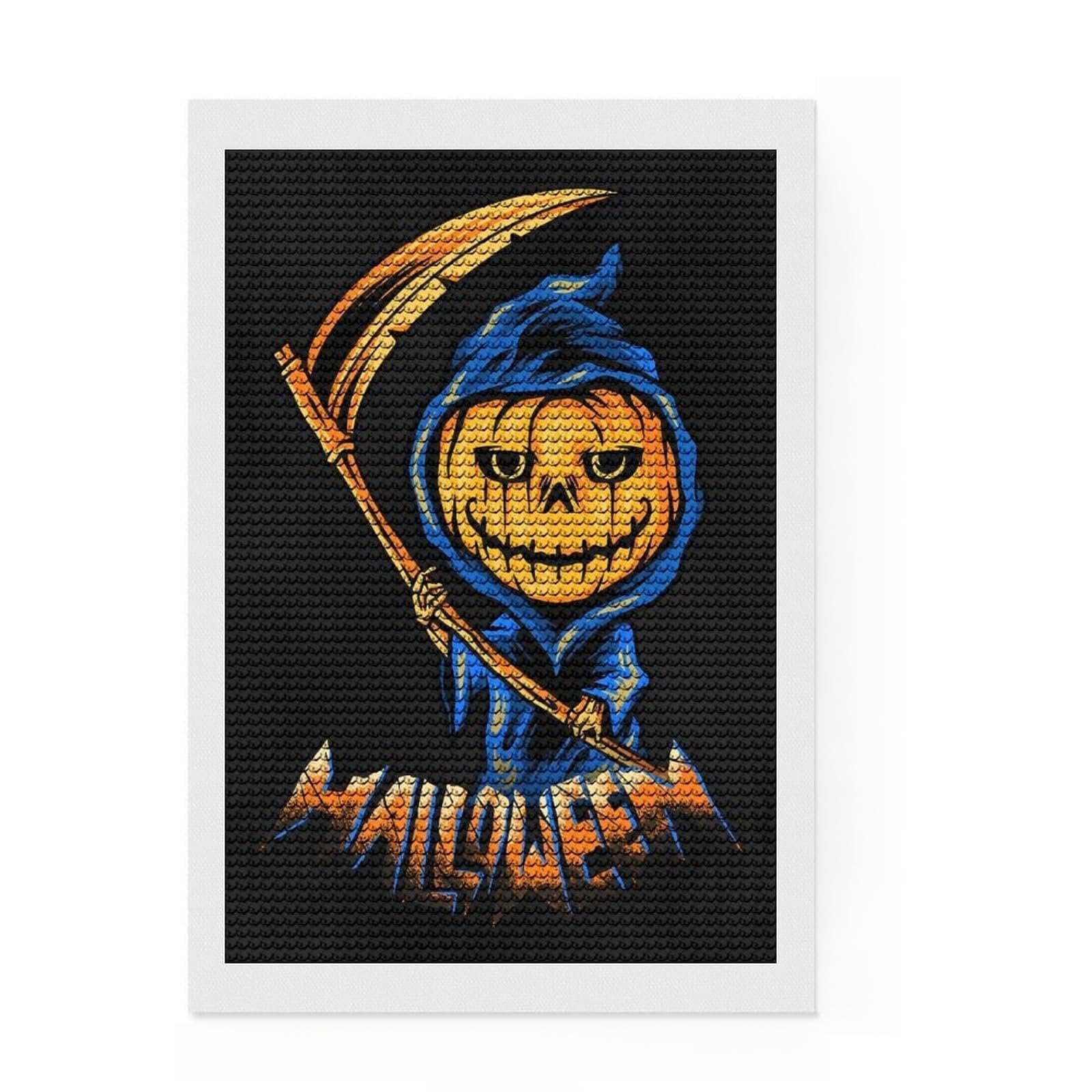 Junmoney Halloween Pumpkin Evil Diamond Style Art Kit 8"x12", Gift Idea, for Beginners, Wall Art Gift, Fun Craft Activity, Winter Craft