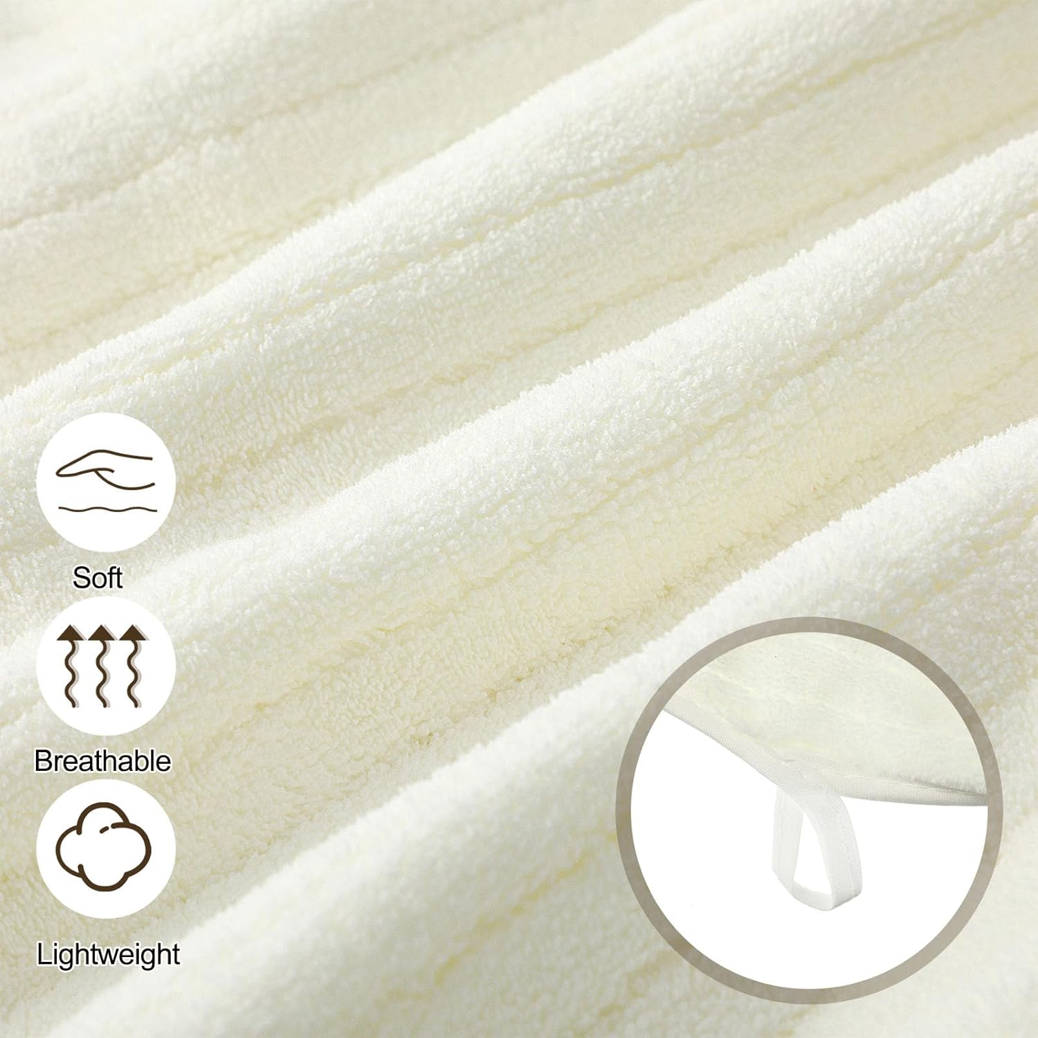 2 Pcs Extra Large Bath Sheets 40 x 80in Oversized Jumbo Bathroom Towel Giant XXL Coral Fleece Beach Sheets Soft Quick Dry Absorbent with Hanging Loop (Cream) - Image 3