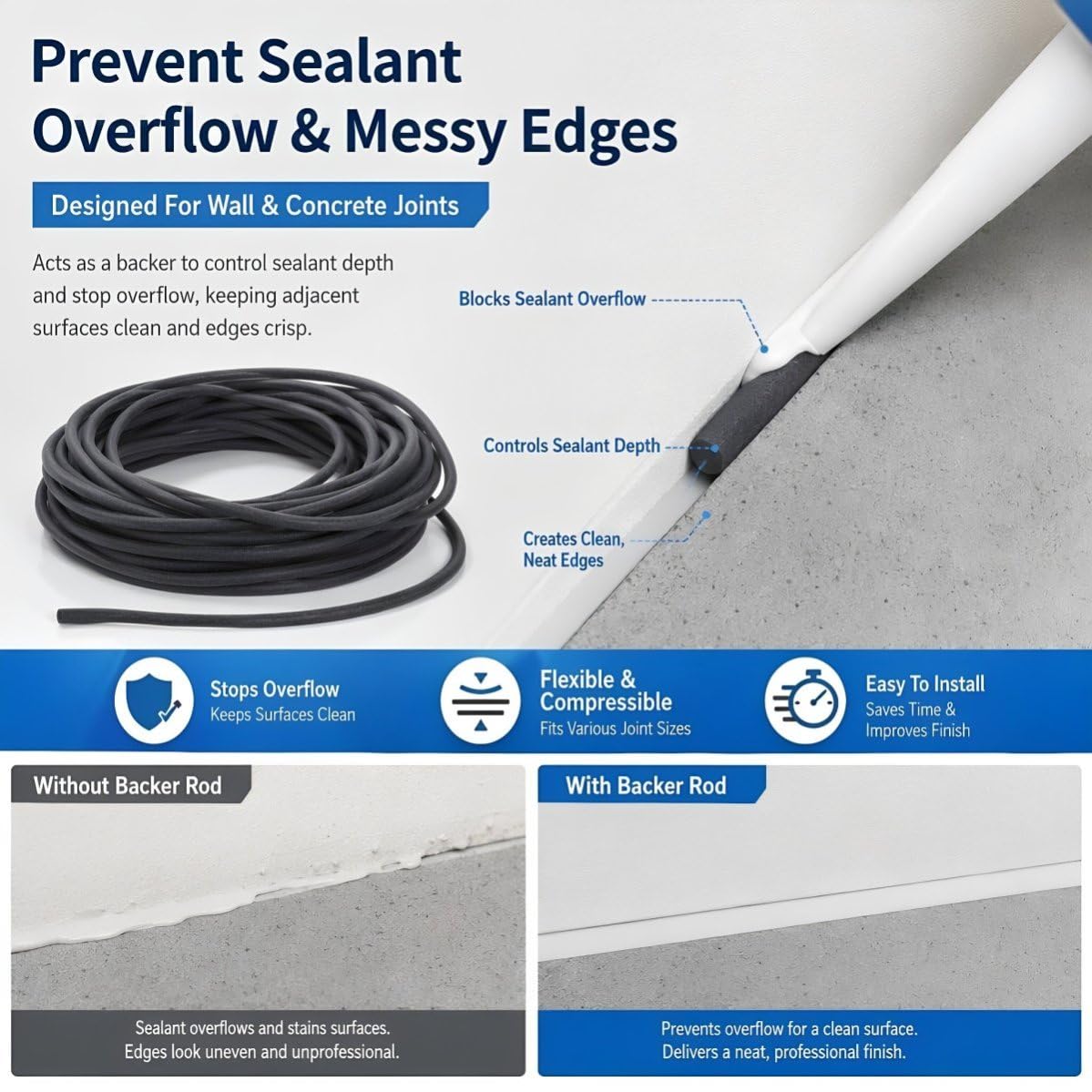 Silicone Rubber Foam Caulk Saver for Wall Window Construction Joints Black