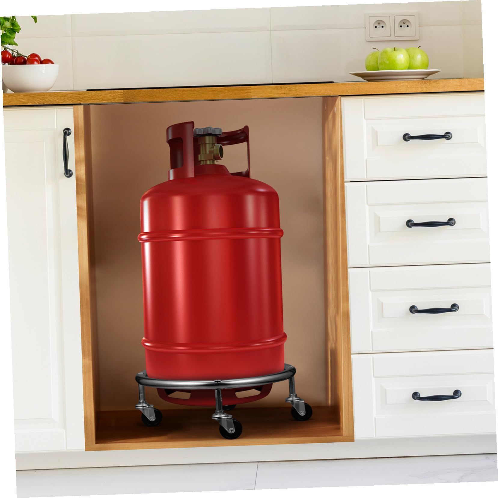 Support Mobile pour Bouteille de Gaz Acier Inoxydable avec roulettes et Frein Plateau Stable pour Cylindre Propane Facilitant Le Transport et Usage Quotidien