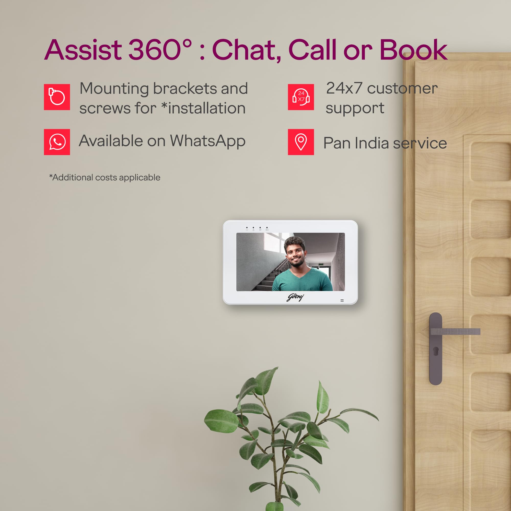 Godrej SeeThru NeX Touch Video Door Phone | 7" HD Touch Display, WiFi Mobile Connectivity, 2MP 1080P Outdoor Camera with Angular Bracket, 2-Way Talk, IR Night Vision, Controls 1 Lock 3
