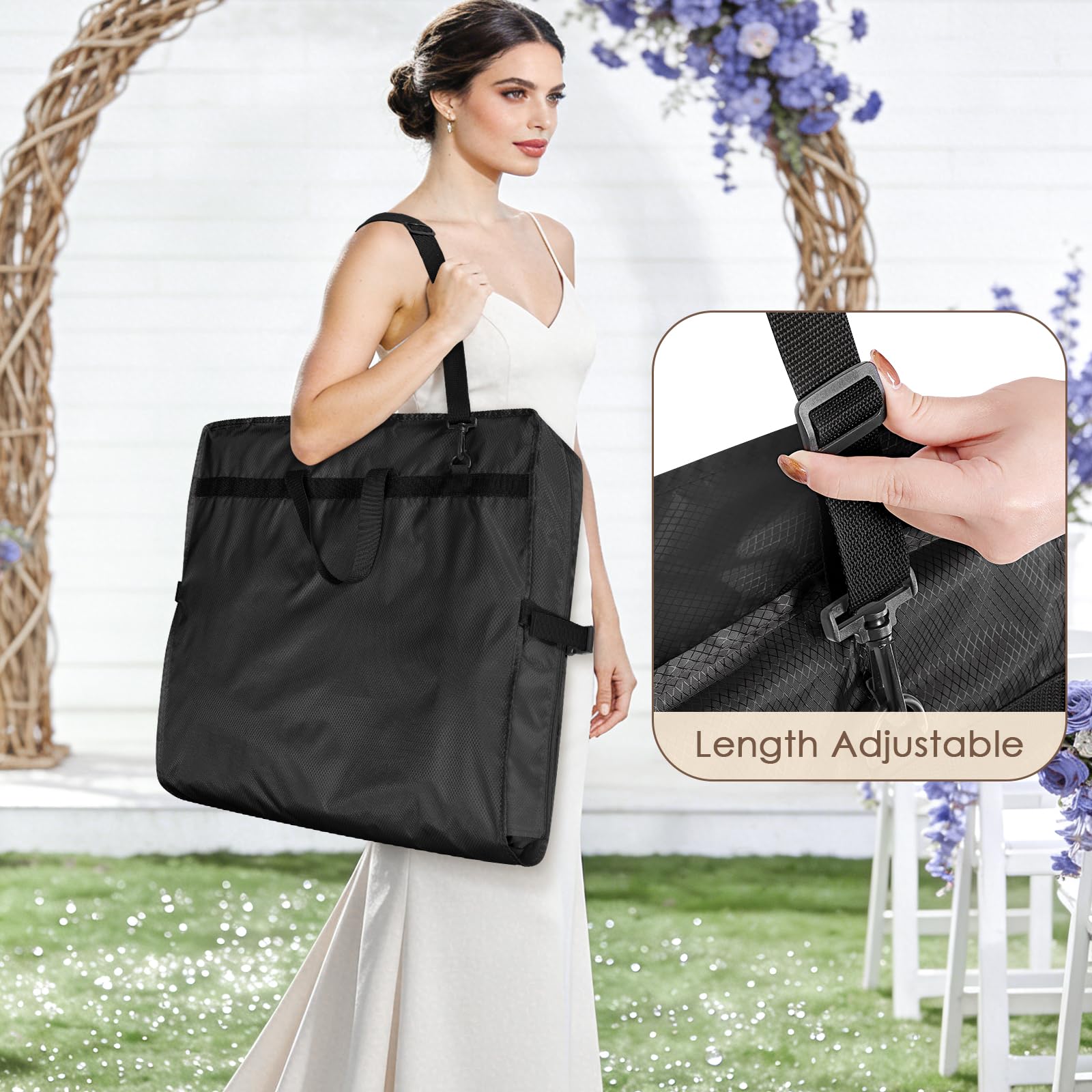 KEEGH Kleidersack Lang 182 x 60 x 30 cm Faltbare Kleidersäcke mit Griffen & Großen Netztaschen Atmungsaktive Oxford Kleidersack für Brautkleid, Ballkleid, Mäntel für Reise & Aufbewahrung, Schwarz