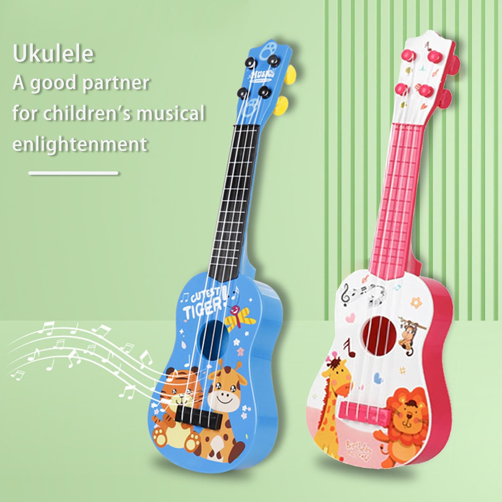 41CM Chitarra Giocattolo, Plastica Ukulele per Bambini, Mini Chitarra Bambini, Musica Giocattoli Educativi, Chitarra con 3 Corde Regolabili, per Principiante (Rosa)