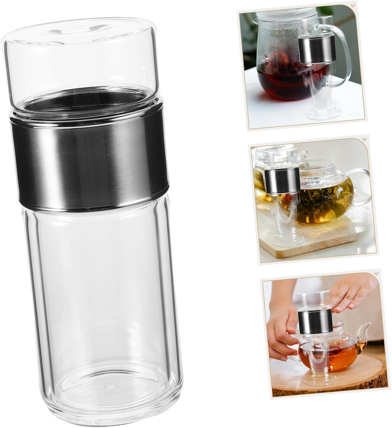 Alipis Double-Layered Glass Tea Infuser Cup with Strainer Water Separation Bottle for Loose Leaf Tea Convenient Travel Drinking Accessory for Home and On-the Brewing