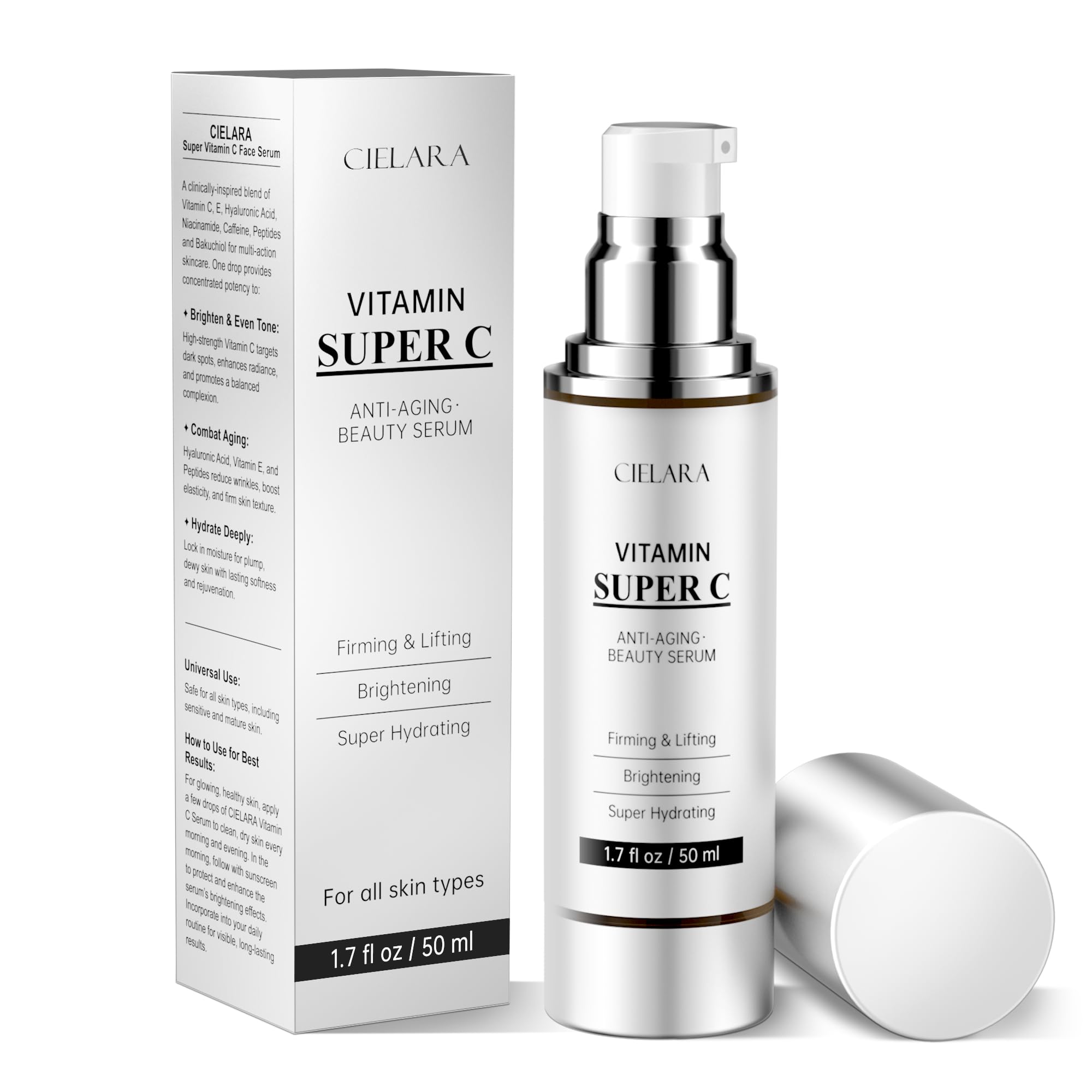 Vitamin C Serum for Face, Anti Aging 20% Super C Serum With Vit C Hyaluronic Acid, Vitamin E, Peptides, Collagen for Dark Spot Remover for Face, tighten, firming, lift, Brightening-1.7 Fl Oz