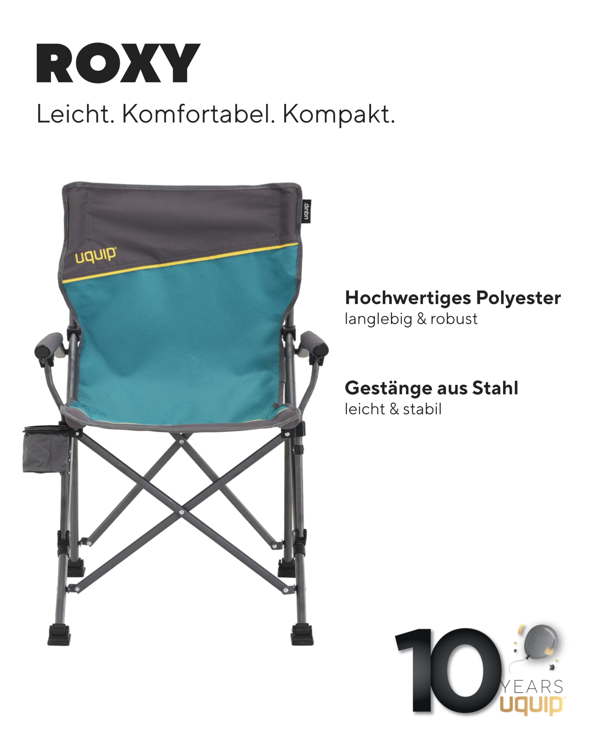 Uquip Roxy Campingstuhl mit Flaschenhalter - Stabile Ausführung bis 120 kg - Blau