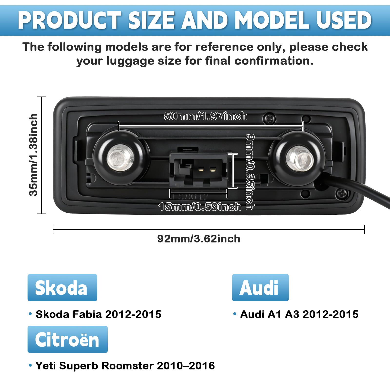 HD 1080P Caméra de Recul de Voiture Remplacement pour Skoda Fabia Audi A1 A3 2012-2015 Yeti Superb Roomster 2010-2016, Grand Angle de 170 Degrés, Vision Nocturne de Voiture